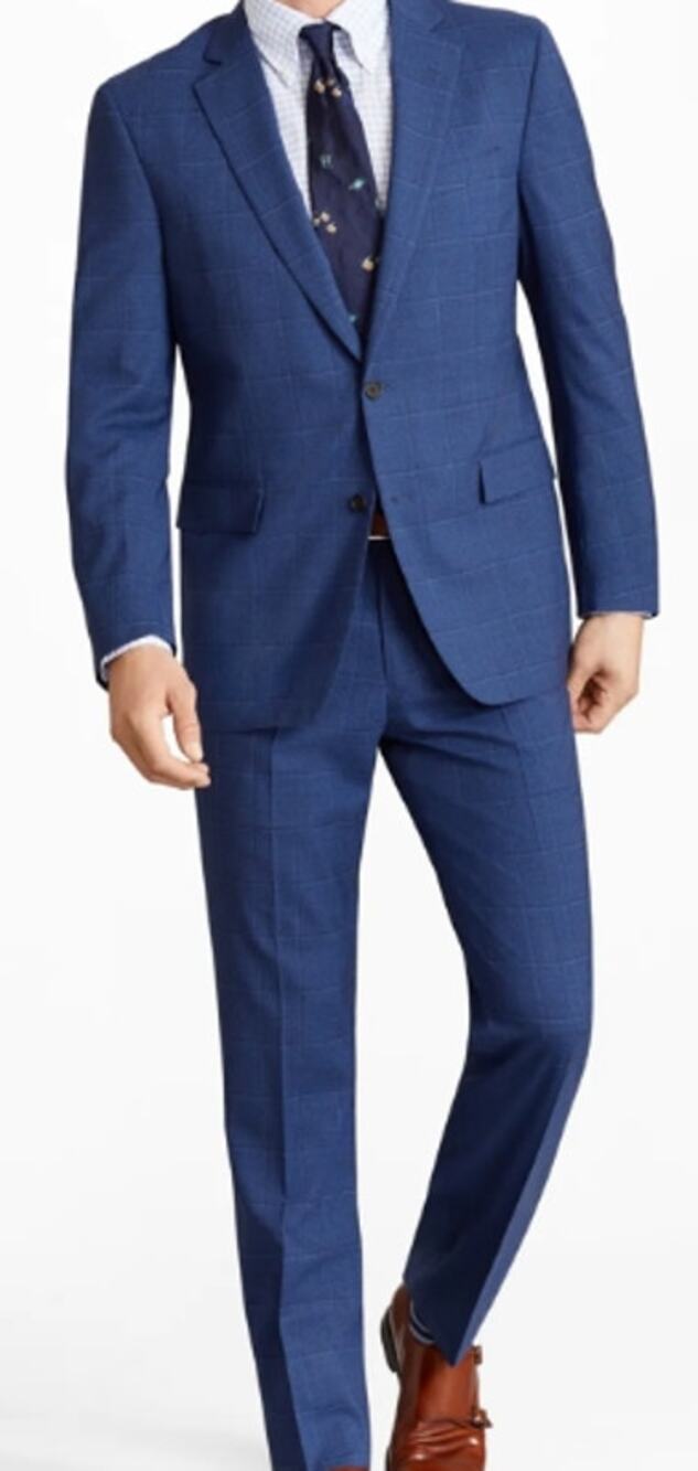 NWT Brooks Brothers Explorer Suit 46R 40W Blue Plaid Regent Wool Flat Front
